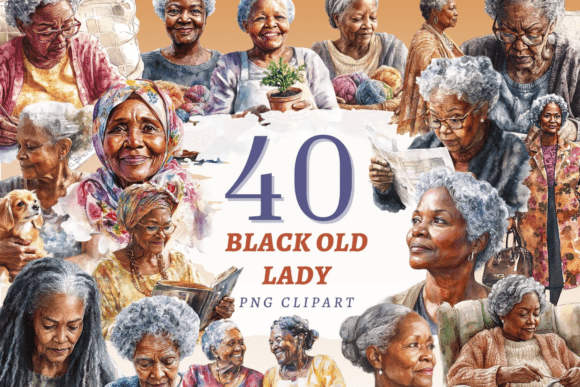 Black Old Lady PNG Bundle