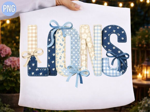 Blue Denim Patchwork Lions PNG