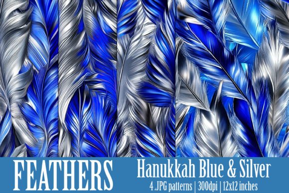 Blue Silver Feathers Patterns S9
