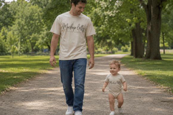 Elevate Your Brand with the Gildan 5000 Daddy and Me Sand Mockup — Clean, Professional & Versatile