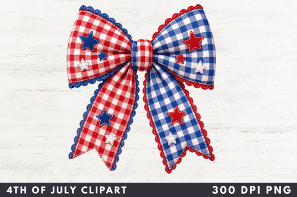 Gingham Patriotic Bow Clipart PNG for Creative Projects