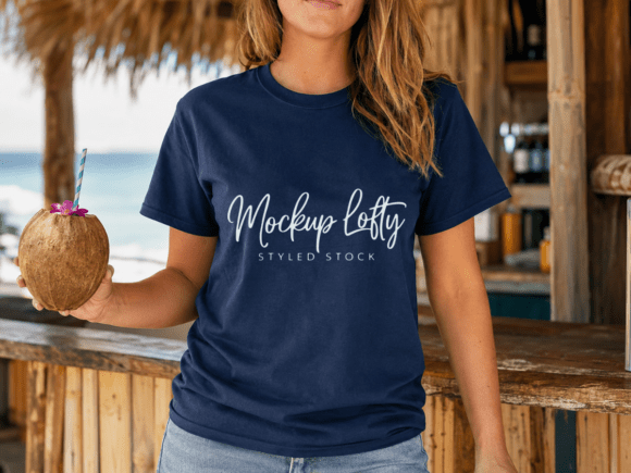 Navy Gildan 5000 Summer T-shirt Mockup