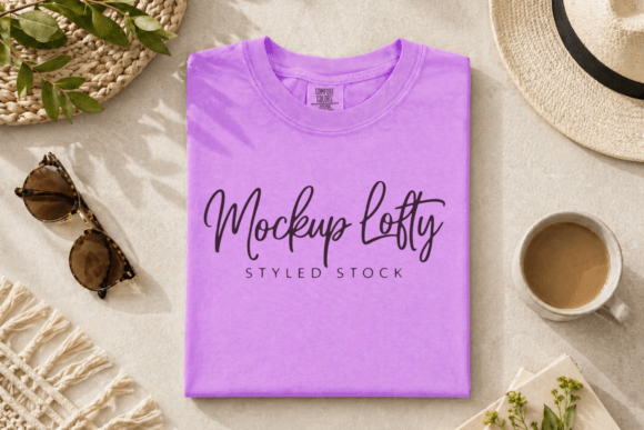 Neon Violet C1717 Flat Lay Tshirt Mockup
