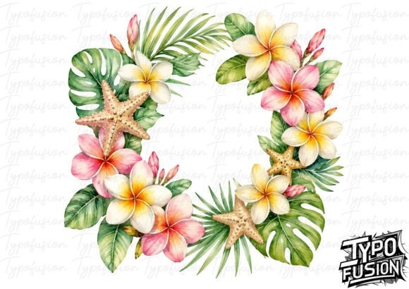 Plumeria Beach Wreath Floral Clipart: Effortless Tropical Elegance for Your Creative Projects