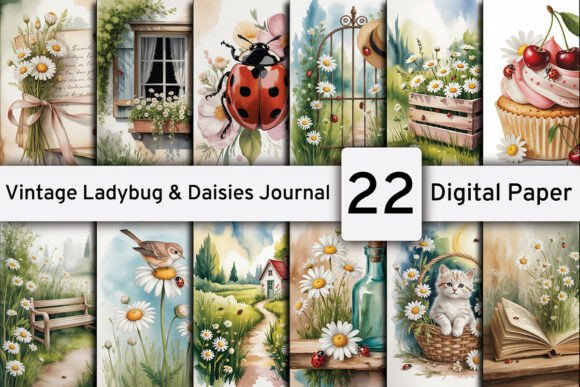 Vintage Ladybug Daisies Junk Journal