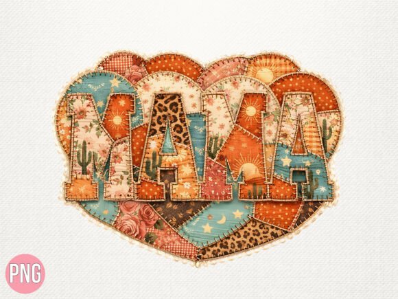 Western Patchwork Mama Heart Cactus PNG: A Versatile Digital Design for Creative Projects