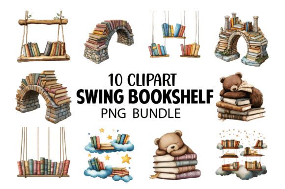 Whimsical Swing Bookshelf Clipart PNG